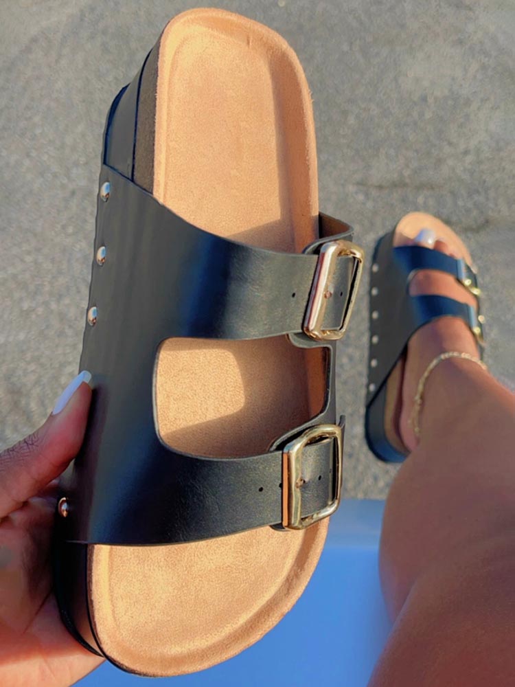 Double Buckle Strap Platform Sandals - Elara Row