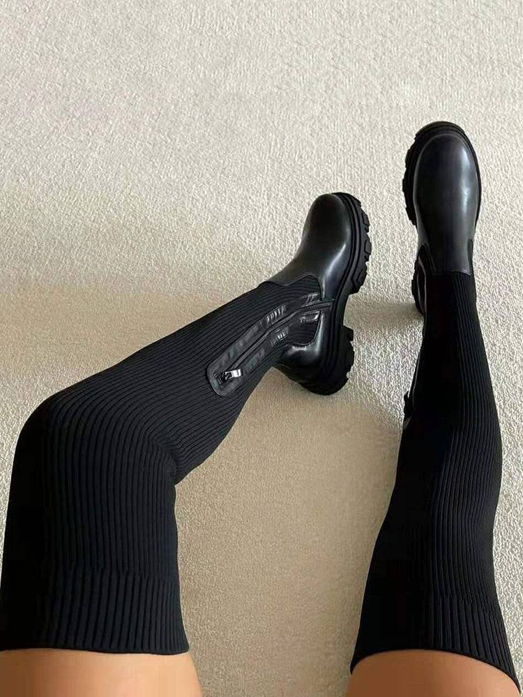 Knitted Over The Knee High Boots - Elara Row