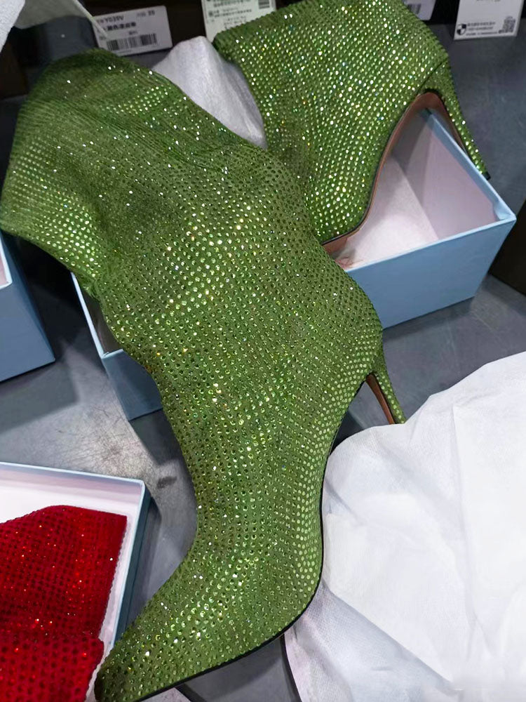 Crystal-Embellished Suede Boots - Elara Row