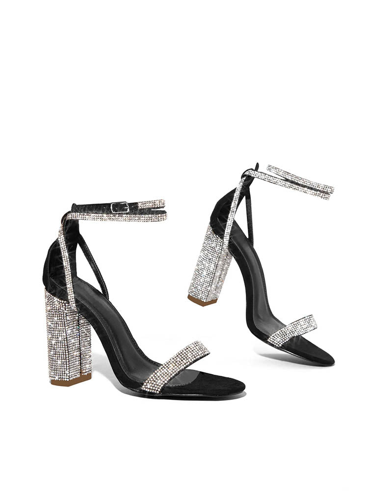 Rhinestones Ankle Strappy Sandals - Elara Row