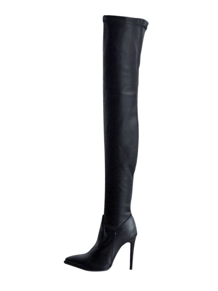 PU Leather Flat Over Knee Boots - Elara Row