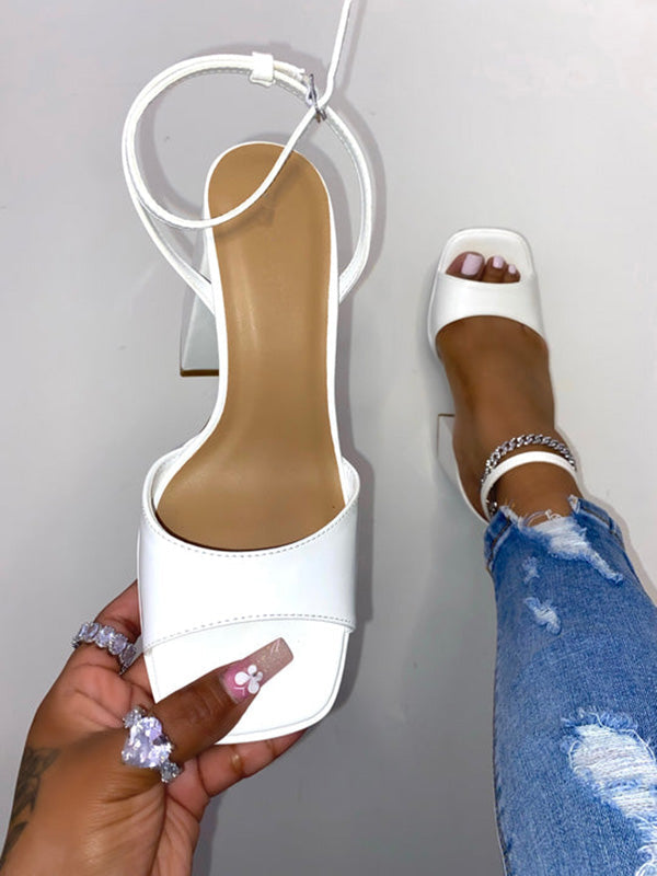 Leather Chunky Heel Sandals - Elara Row