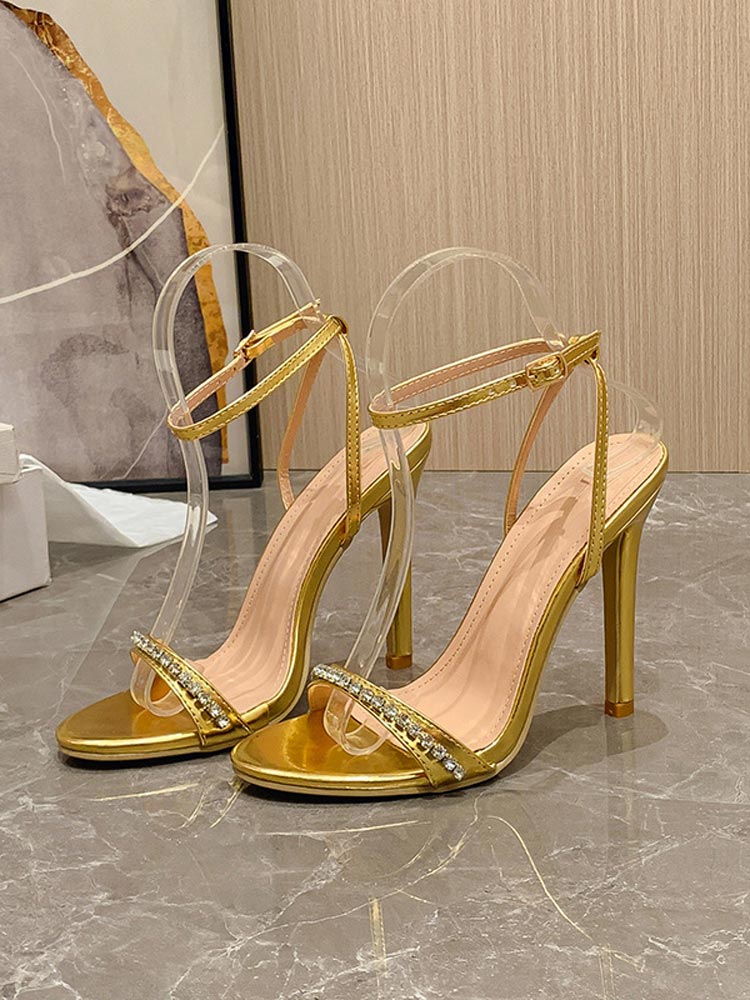Rhinestone Ankle Strap Heels - Elara Row