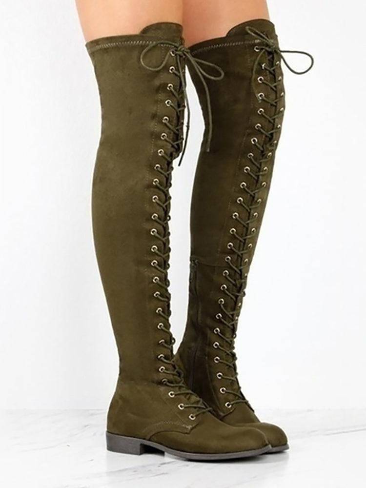 Lace Up Flat Suede Boots - Elara Row