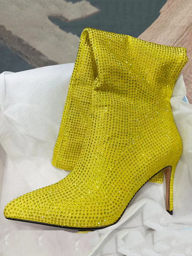 Crystal-Embellished Suede Boots - Elara Row