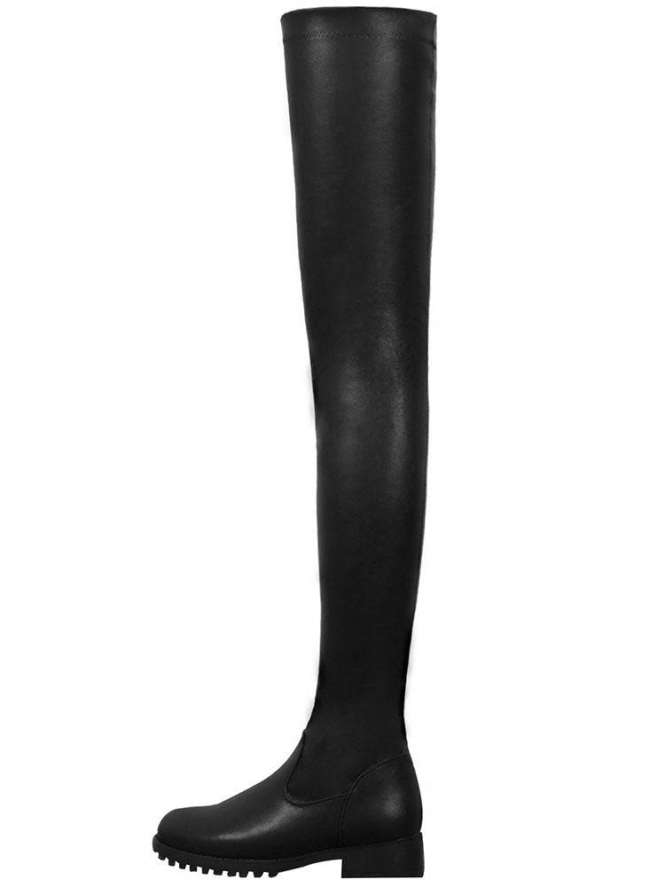 PU Leather Flat Over Knee Boots - Elara Row