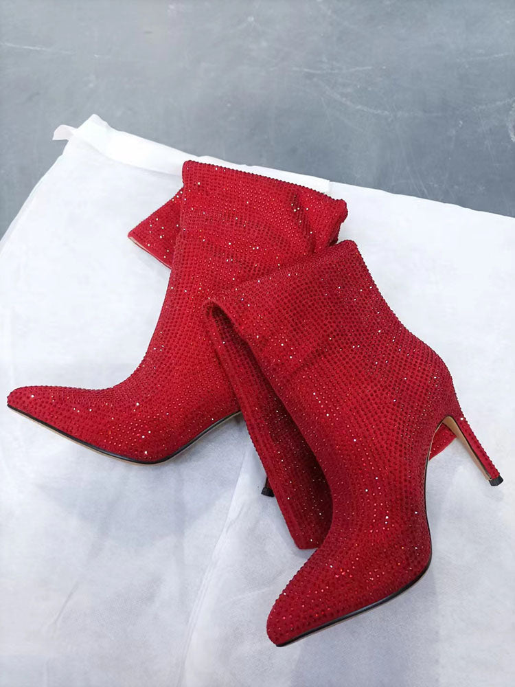 Crystal-Embellished Suede Boots - Elara Row