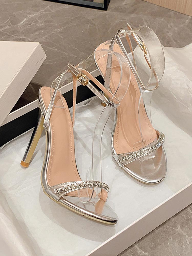 Rhinestone Ankle Strap Heels - Elara Row