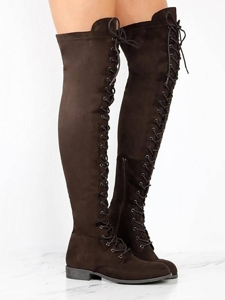 Lace Up Flat Suede Boots - Elara Row