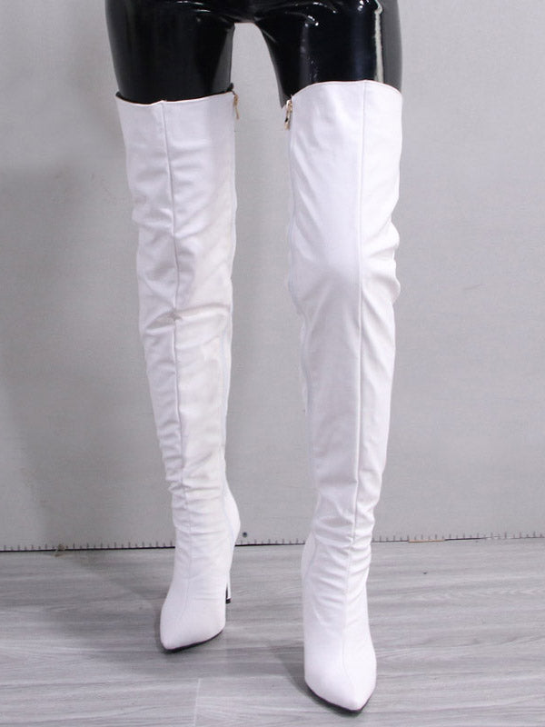 Full Zip Over The Knee Leather Boots - Elara Row