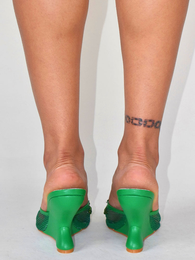 Floral Embroidered Mesh Wedge
