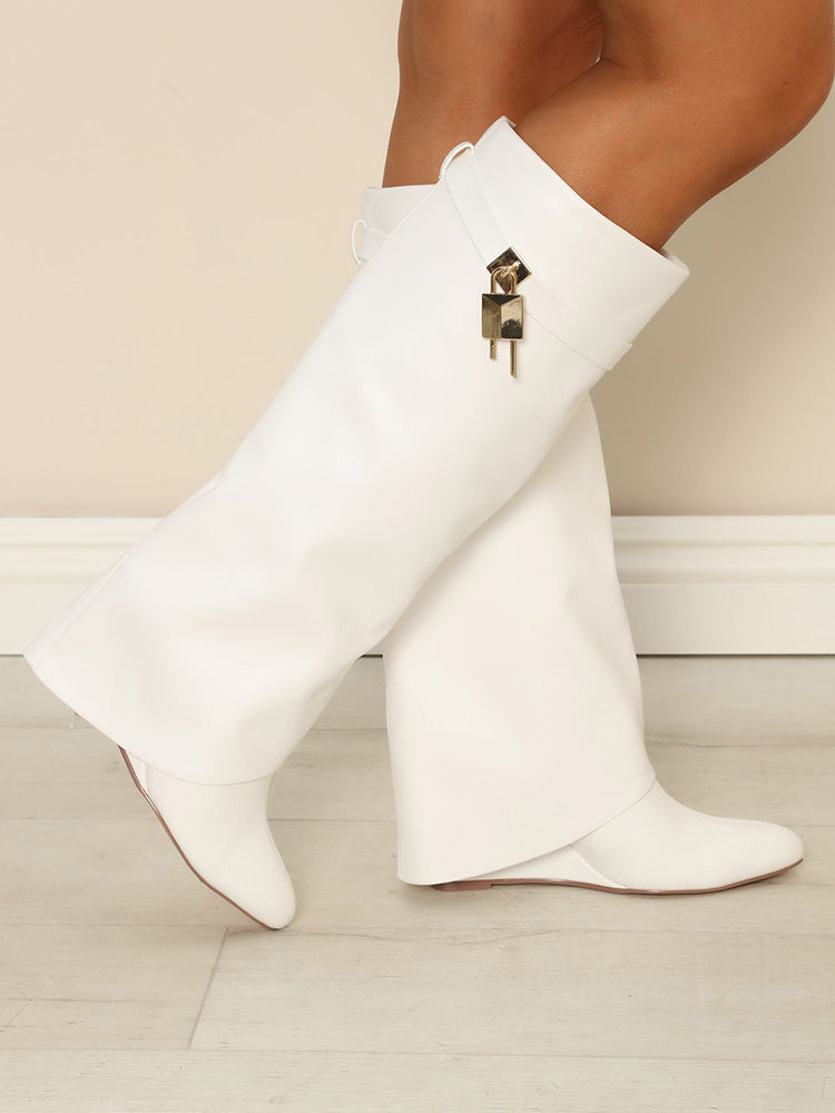 Lock & Key Leather Wedge Heel Boots - Elara Row