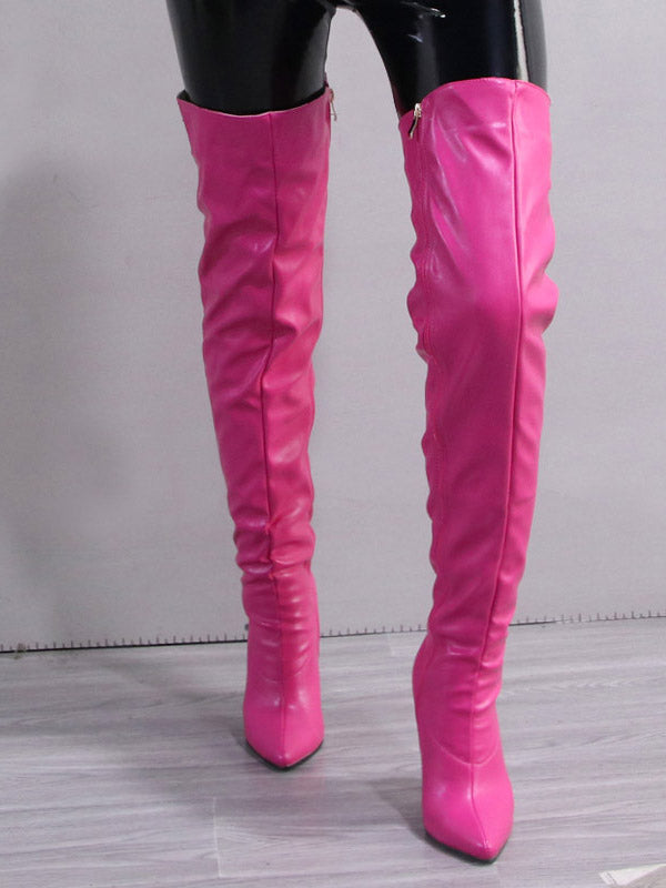 Full Zip Over The Knee Leather Boots - Elara Row