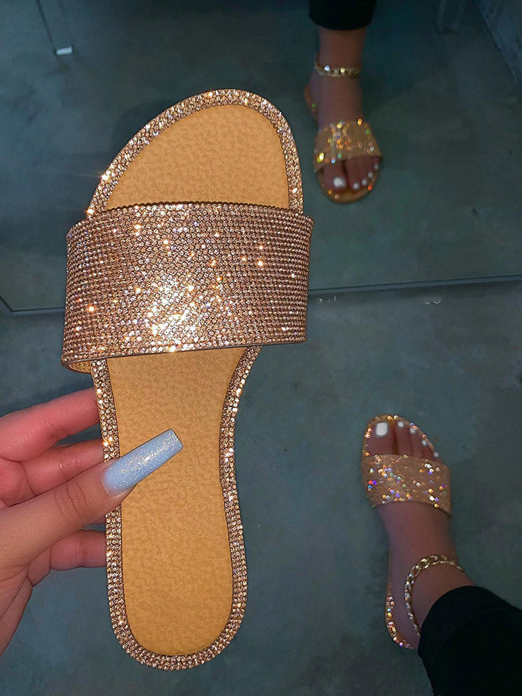 Crystal Glitter Flat Bling Slippers - Elara Row