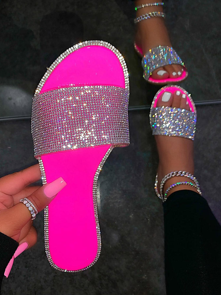 Crystal Glitter Flat Bling Slippers - Elara Row