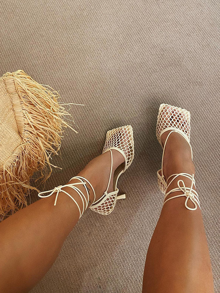 Square Toe Mesh Wrap Sandals - Elara Row