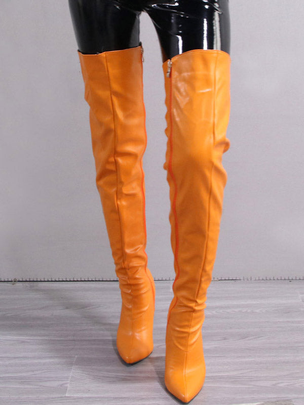 Full Zip Over The Knee Leather Boots - Elara Row