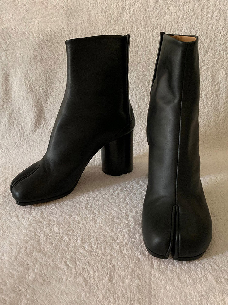 Split Toe Chunky Heel Boots - Elara Row