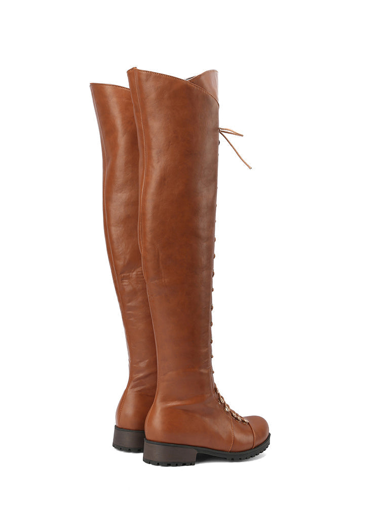 Lace Up Leather Over The Knee Boots - Elara Row