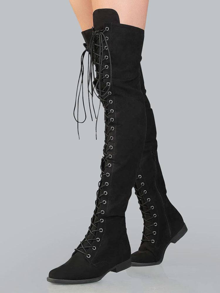 Lace Up Flat Suede Boots - Elara Row