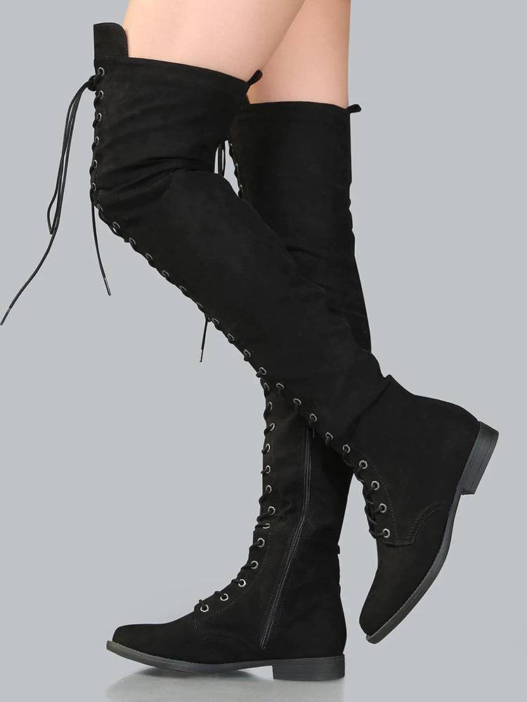 Lace Up Flat Suede Boots - Elara Row