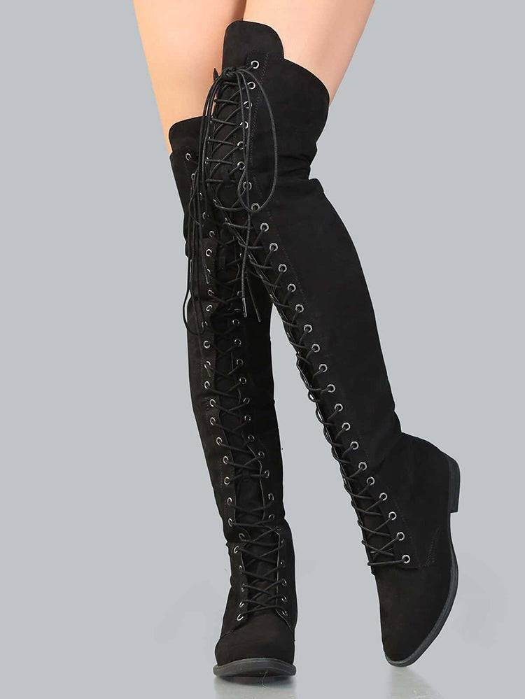 Lace Up Flat Suede Boots - Elara Row