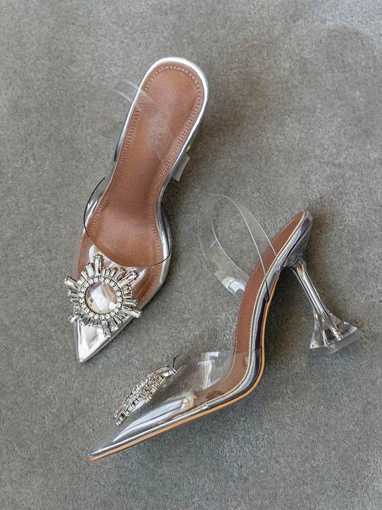 Rhinestone Pointed Toe Transparent Heels - Elara Row