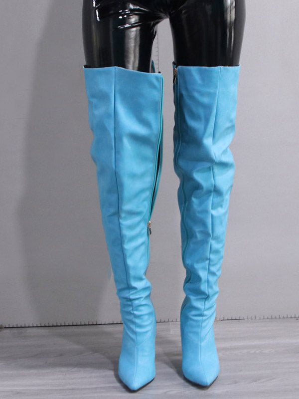 Full Zip Over The Knee Leather Boots - Elara Row