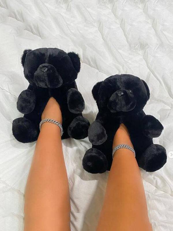 Fluffy Teddy Bear Slippers - Elara Row