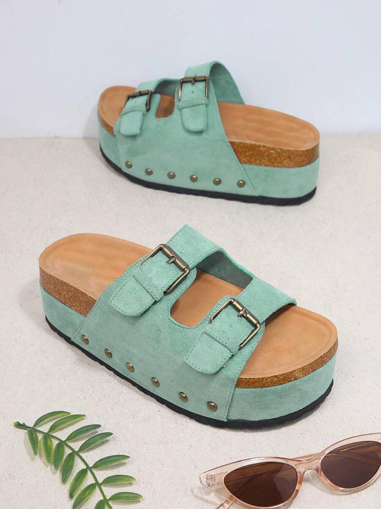 Double Buckle Strap Platform Sandals - Elara Row