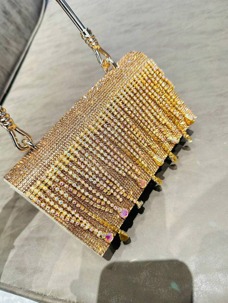 Rhinestone Fringe Clutch - Elara Row