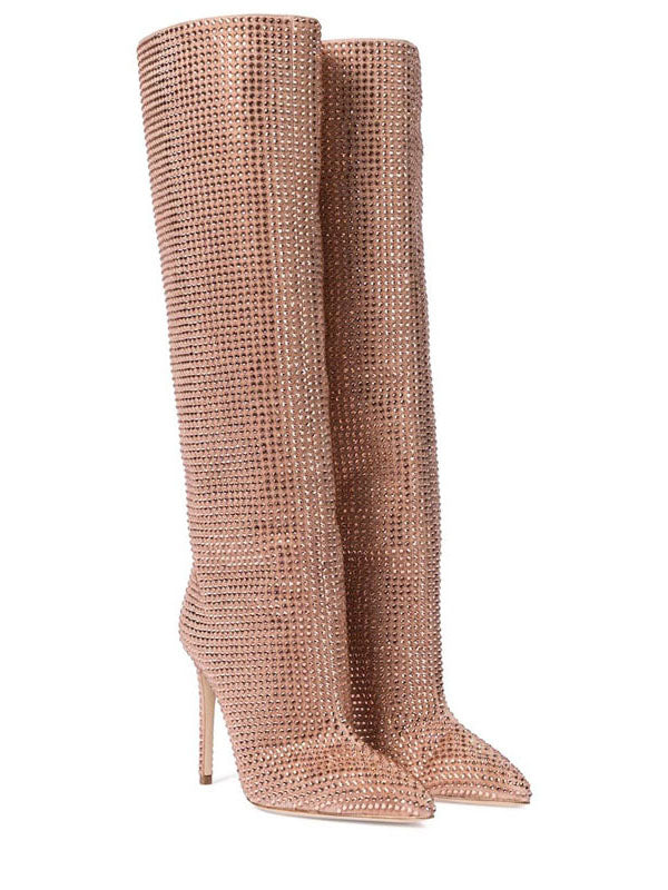 Crystal-Embellished Suede Boots - Elara Row