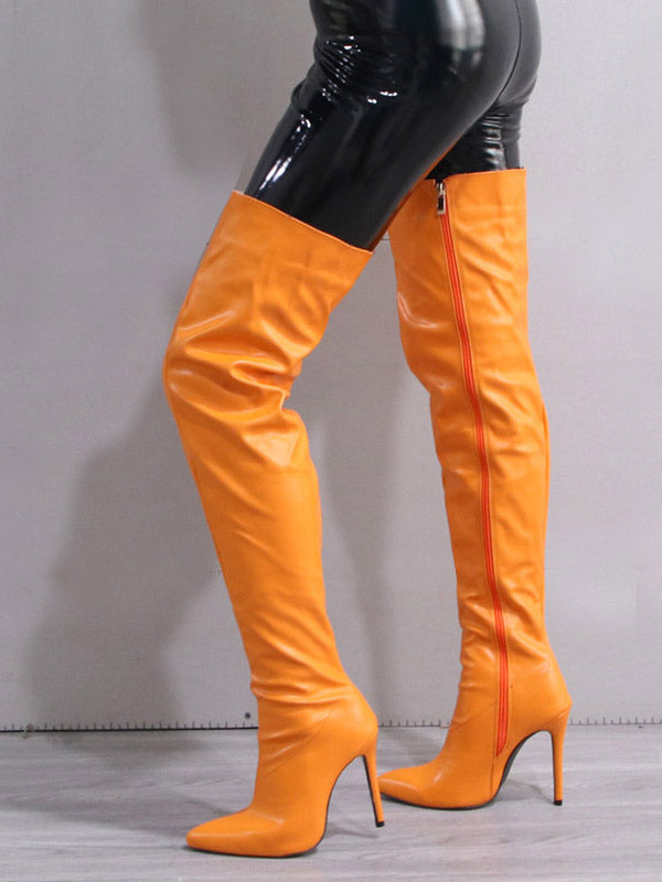 Full Zip Over The Knee Leather Boots - Elara Row
