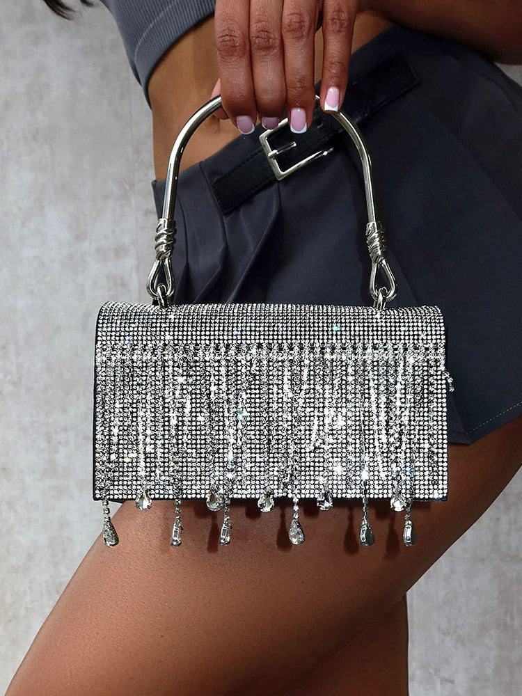 Rhinestone Fringe Clutch - Elara Row