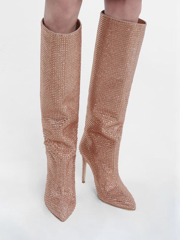 Crystal-Embellished Suede Boots - Elara Row