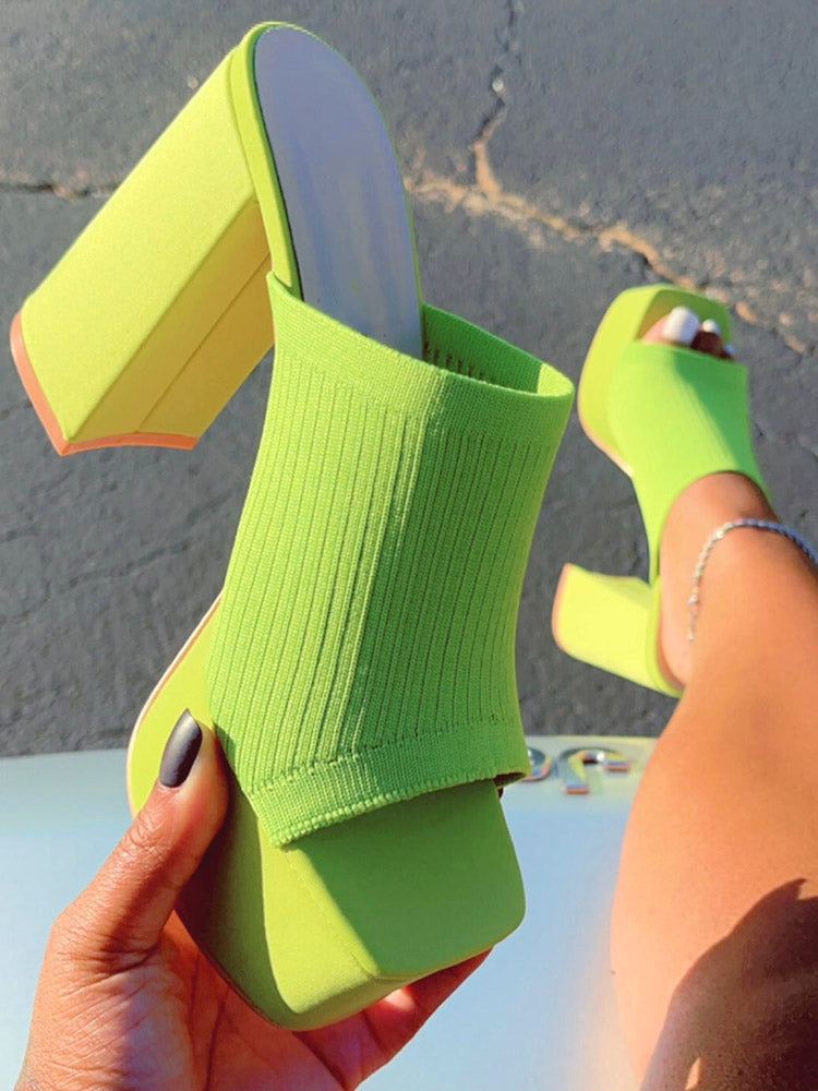 Knit Platform Chunky Heel Sandals - Elara Row