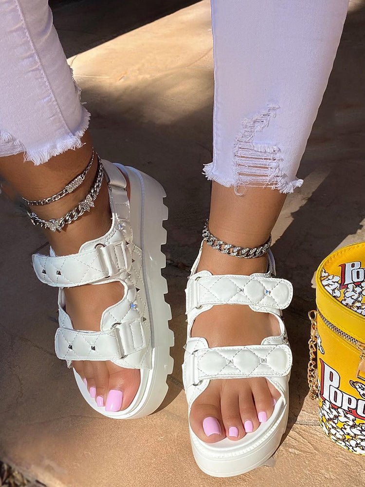 Velcro Studs Decor Thick Sole Sandals - Elara Row