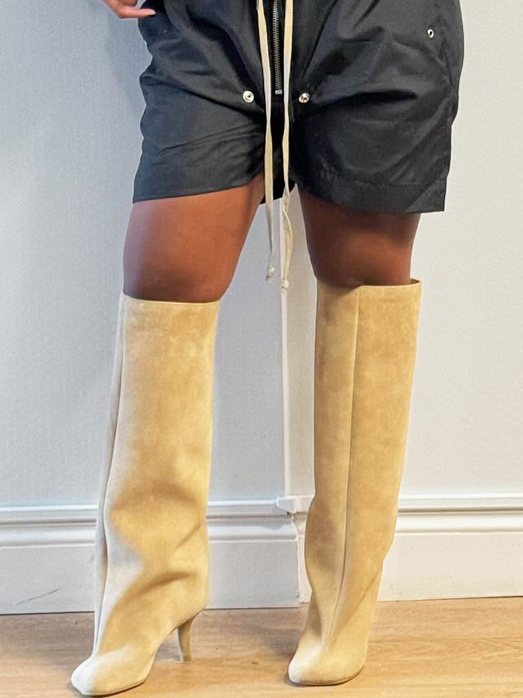 Suede Wide Calf Square Toe Boots - Elara Row