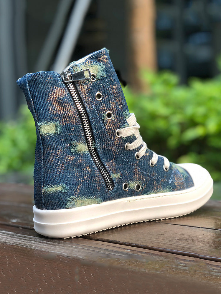 Denim High-Top Sneakers - Elara Row