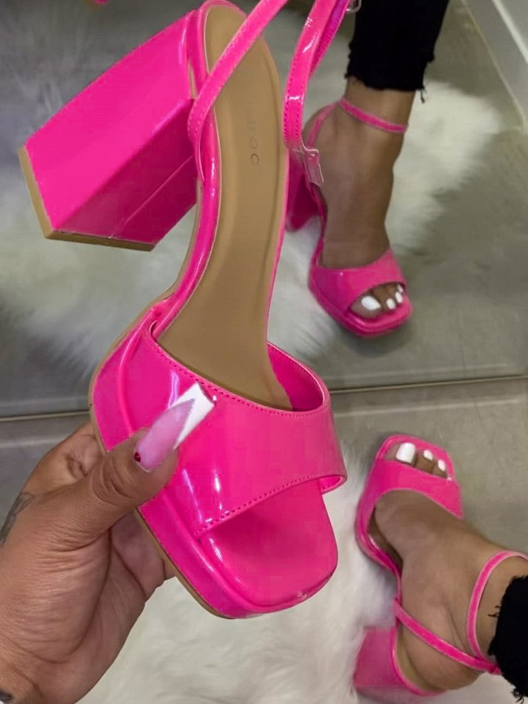 Leather Chunky Heel Sandals - Elara Row
