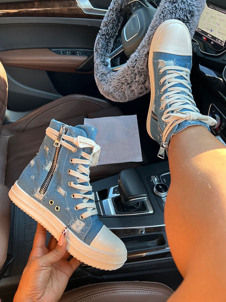Denim High-Top Sneakers - Elara Row