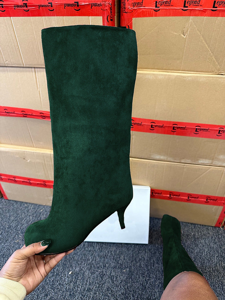 Suede Wide Calf Square Toe Boots - Elara Row