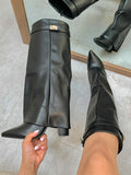 Fold Chunky Heel Knee High Boots - Elara Row