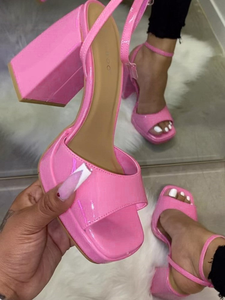 Leather Chunky Heel Sandals - Elara Row
