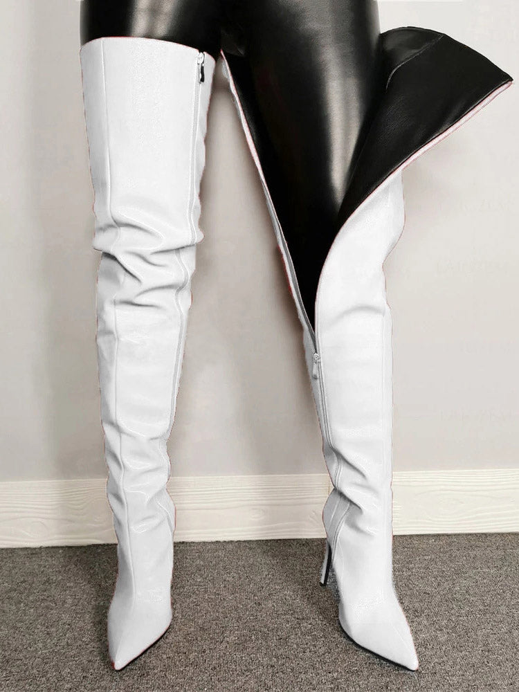 Full Zip Over The Knee Leather Boots - Elara Row