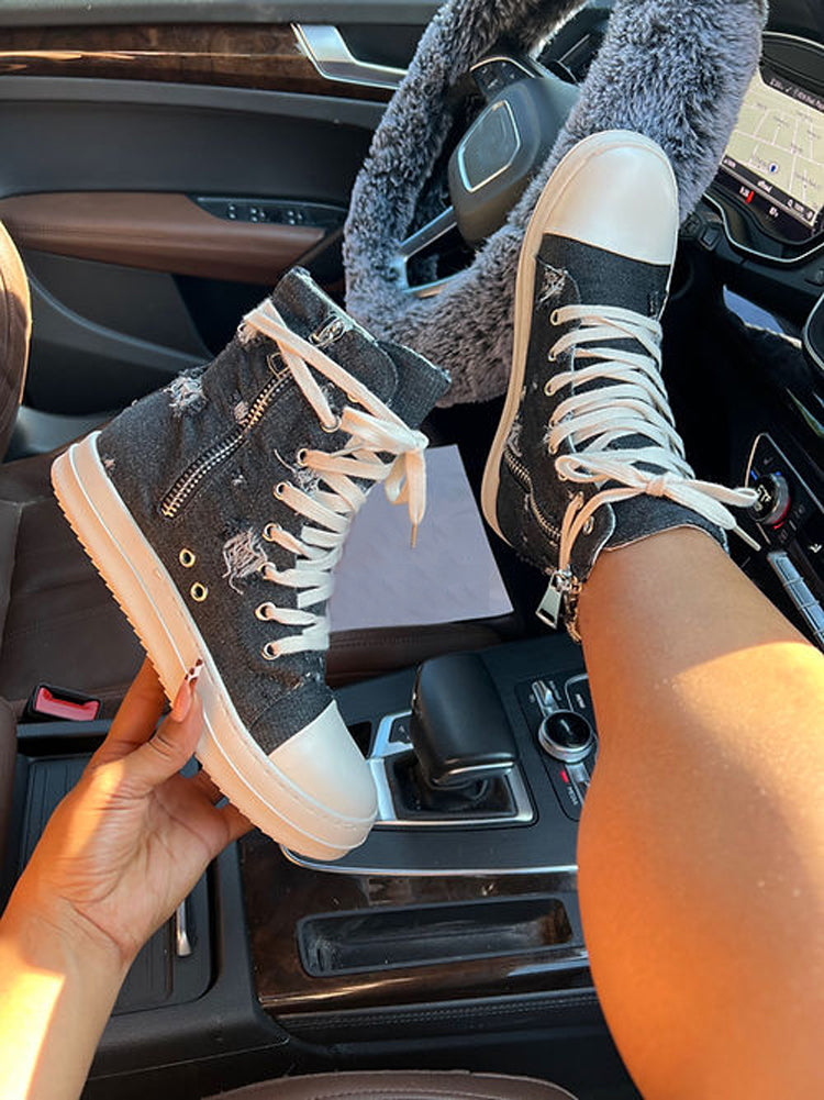 Denim High-Top Sneakers - Elara Row