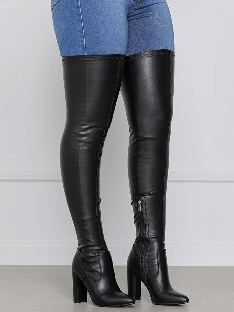 PU Leather Flat Over Knee Boots - Elara Row