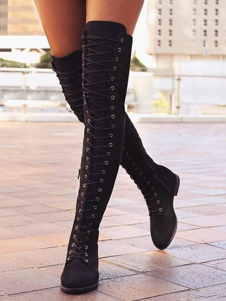 Lace Up Flat Suede Boots - Elara Row