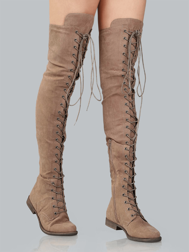Lace Up Flat Suede Boots - Elara Row