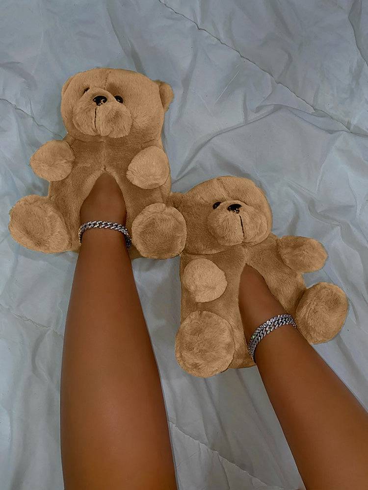 Fluffy Teddy Bear Slippers - Elara Row